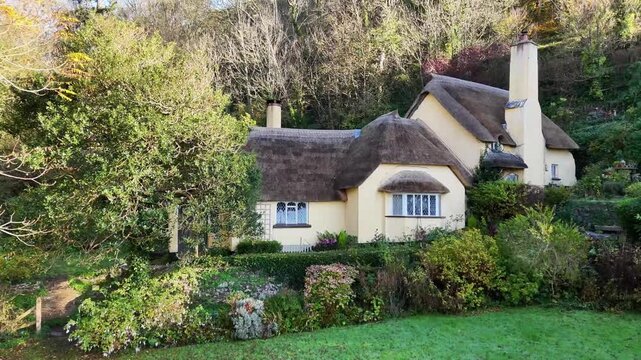Aerial view over Selworthy from a drone 4K video