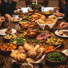 A lavish spread of diverse dishes at a festive gathering illustration