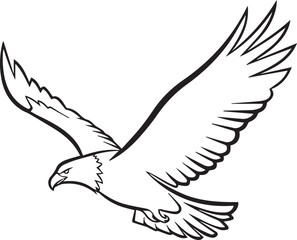 Obraz premium A detailed line drawing of an eagle in mid flight with wings spread