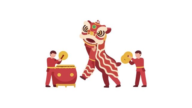 Festive Lion Dance Chinese Cultural Event