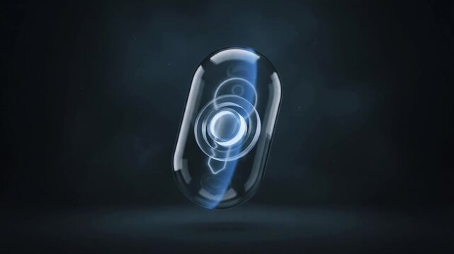 Glowing Encryption Key Token Inside Glass Capsule on Dark Blue Background