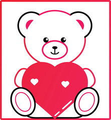 Obraz premium Cute Cartoon Teddy Bear Holding a Vibrant Pink Heart Icon