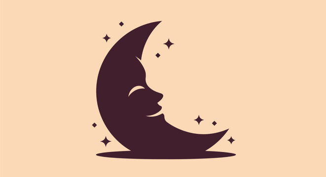 Smiling moon silhouette with stars