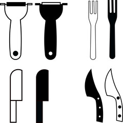 A professional silverware cutlery set featuring a metal fork, spoon, and knife vector illustration for restaurant dining and kitchen table settings