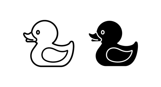 Rubber duck icon in outline and solid black, representing bath time, childhood, and toys