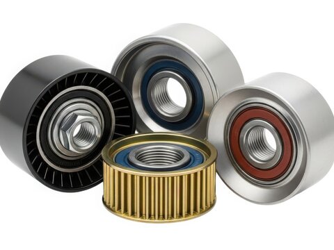 Collection of various automotive belts and pulleys