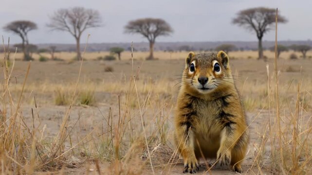 Squirrels standing on the grassland Small ground squirrels on the African grassland