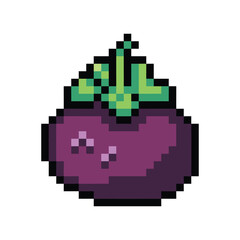 Obraz premium Mangosteen tropical fruit pixel art colorful illustration isolated on square white background.
