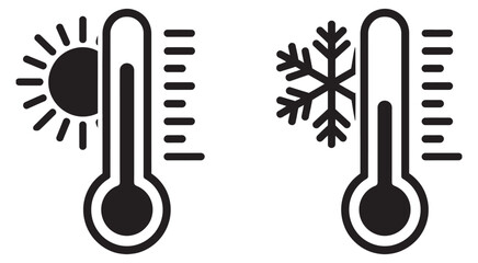 Hot and cold temperature thermometer icons, weather symbols with sun and snowflake, climate control design, app and interface vector graphics © Alamin vai vision 3