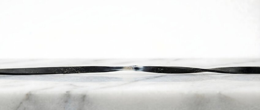 Broken Black Cable Revealing Frayed Core on White Background