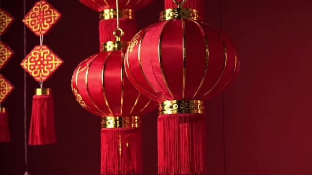 Video of red chinese decoration on red background
