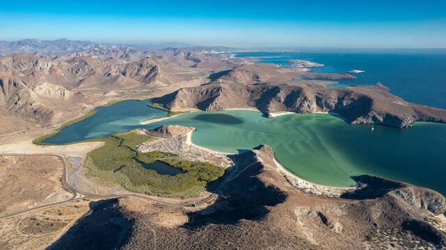 Aerial View of Balandra Beach with Turquoise Waters in La Paz, Baja California Sur, Mexico