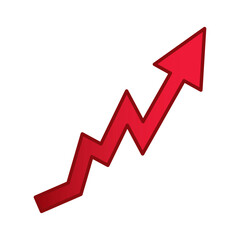 Red rising zigzag arrow icon isolated on white background. Vector symbol of inflation, debt increase, cost crisis or risk. Upward trend chart for financial danger or market warning analysis.