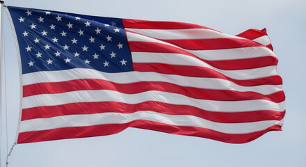 Fototapeta premium American flag waving against a clear sky.