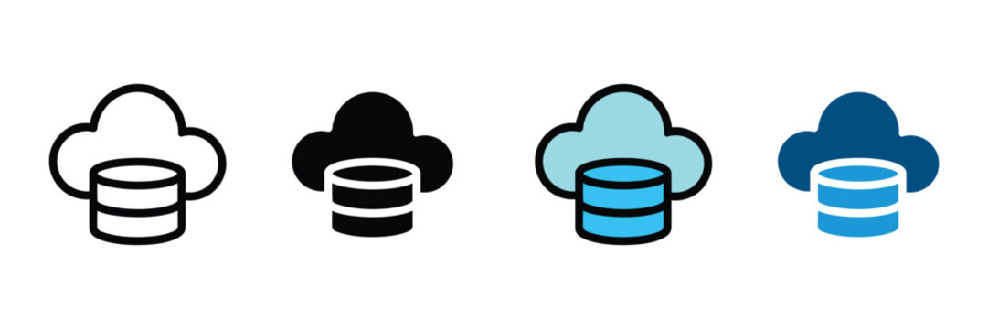 Cloud database and server storage icon vector. Digital network computing with cloud hosting and data center symbol set. Vector illustration
