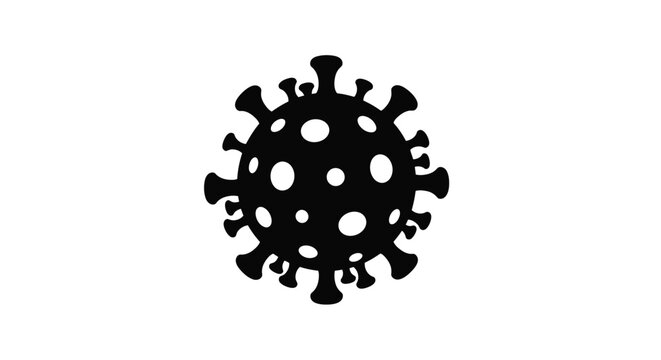 Black silhouette of a coronavirus cell isolated on a white background