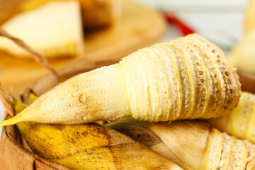 Fresh Bamboo Shoots in Basket - Delicious Asian Vegetable for Healthy Cooking and Dietary Options