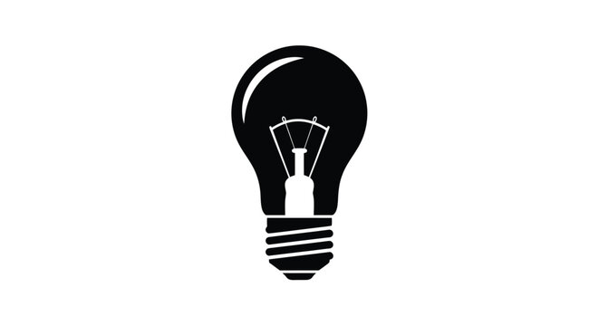 A stark black silhouette of a traditional incandescent light bulb