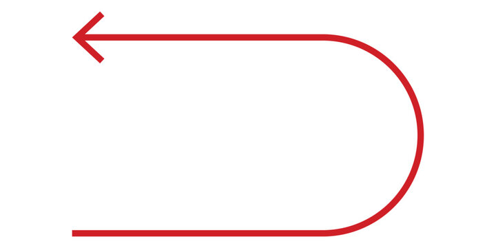 Red Top Branch U-Turn Arrow Icon Isolated on White Background Representing Return Rotation Loop Undo Back Directional Navigation Symbol for Creative Design.