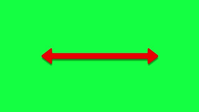 Red Two Way Double Headed Horizontal Arrow Moving Left and Right on Green Screen Background for Chroma Key Compositing and Infographic Motion Graphics
