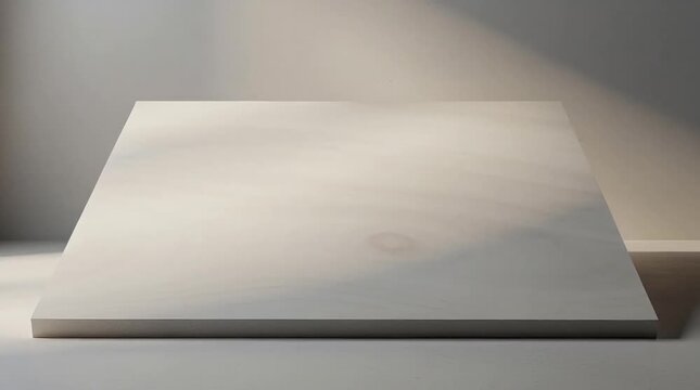 Minimalist white platform in empty room with soft lighting