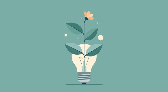 Illustration of a light bulb with a plant growing inside symbolizing growth and innovation.