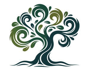 Fototapeta premium Abstract decorative green tree vector illustration with lush foliage and elegant swirling branches nature art organic design