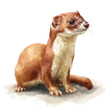 Watercolor isometric artwork featuring Weasel, presented on white background.