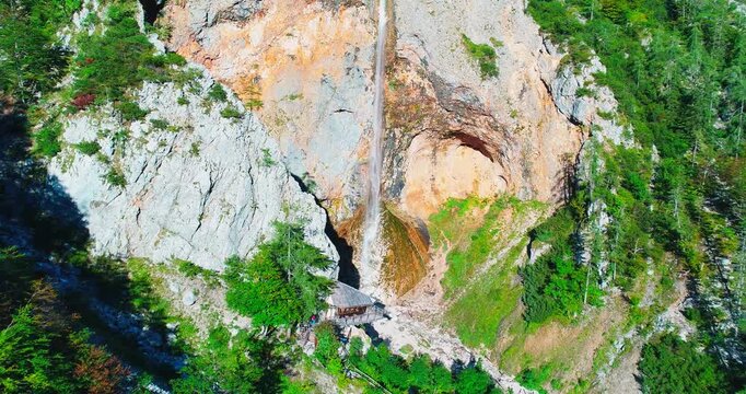 Aerial waterfall stream from above