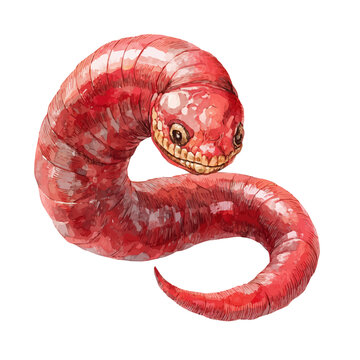 Isometric watercolor graphic of Caecilian, neatly isolated on white background.