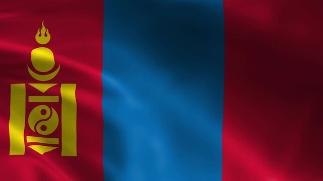 Waving flag of Mongolia with Soyombo symbol national emblem and colors representing patriotism and independence perfect for national events and travel