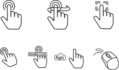 Fototapeta premium Illustrations of various hand gestures and computer mouse interactions Vector