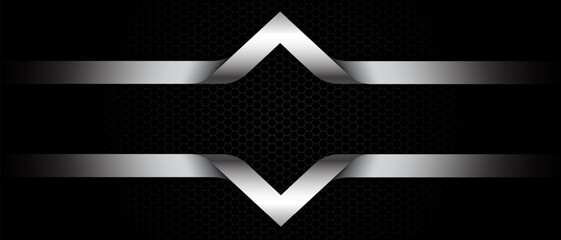 Abstract luxury silver arrow banner on black hexagon mesh design modern futuristic background vector