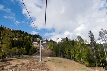 Cable car lines and ski lifts in the mountains