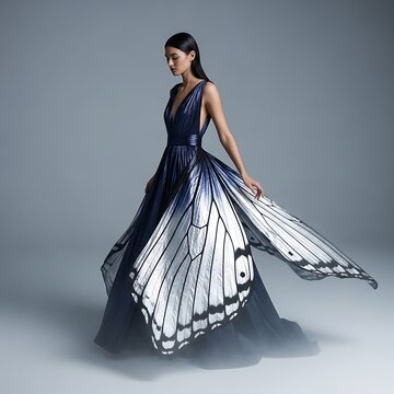 Ethereal Fashion Editorial Model in Flowing Fabric