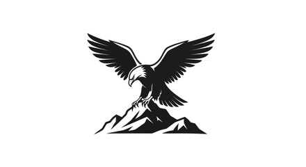 Obraz premium Soaring eagle perched on mountain peak