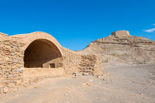 Ruins of Zoroastrians Dakhmeh Towers of Silence in Yazd city.