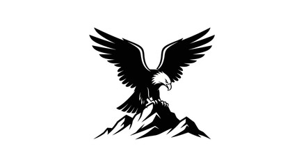 Obraz premium Soaring eagle silhouette over mountain peak