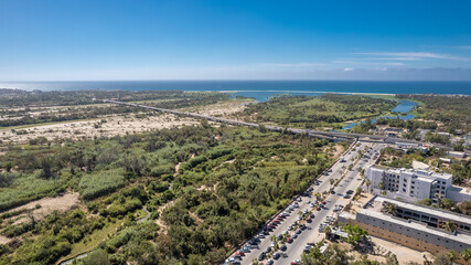 Obraz premium Aerial View of Coastal Area with Lagoon, Road and Buildings in San José del Cabo, Baja California Sur, Mexico