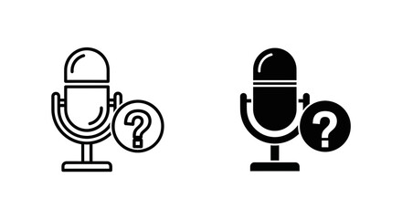 Microphone Icon with Question Mark: Signifying Unknown Audio Source, Podcast Mystery, or Inquiry in Broadcasting