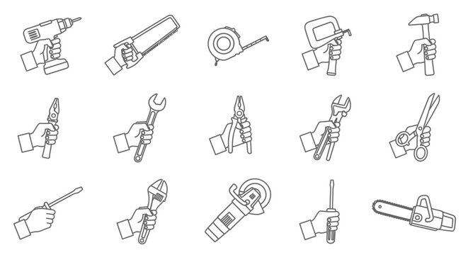 Collection of hand tools including a drill wrench and screwdriver