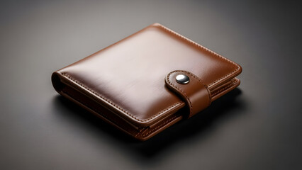 Brown leather wallet with snap closure