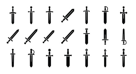 Obraz premium Collection of various medieval weaponry icons in a grid arrangement