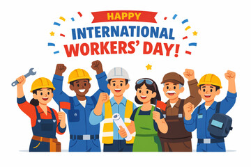 Fototapeta premium International Workers’ Day Multicultural Workforce Vector in Flat Unity Illustration