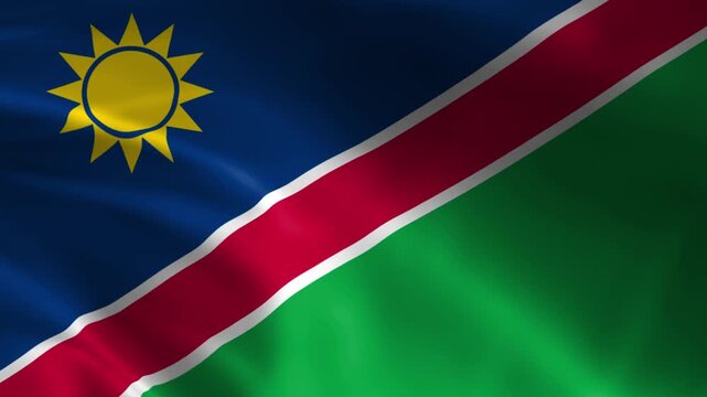 Namibian flag waving in the wind national symbol with sun emblem representing patriotism and country pride for graphic design and national events