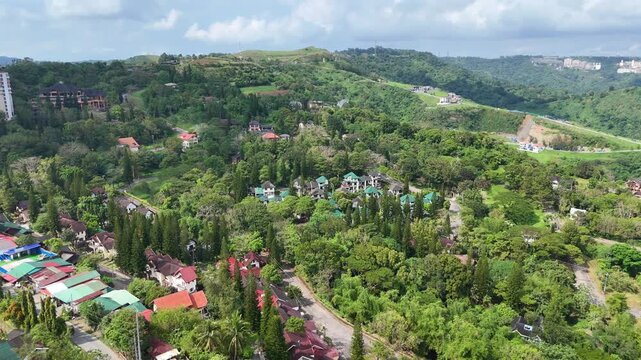 Hillside Homes Surrounded by Trees in Tagaytay, Philippines Aerial
