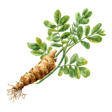 Isometric-style watercolor depiction of Astragalus Root, set against a white background.