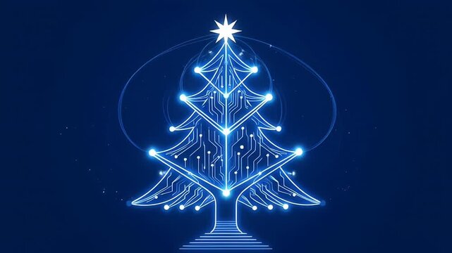 Neon Christmas tree with star in digital style