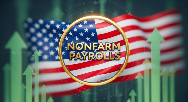 Nonfarm Payrolls Emblem with Growth Arrows