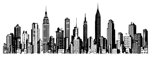 Detailed hand drawn ink sketch of the New York City skyline with iconic skyscrapers © AdrianGebert